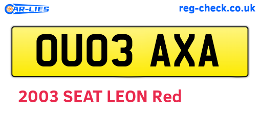 OU03AXA are the vehicle registration plates.