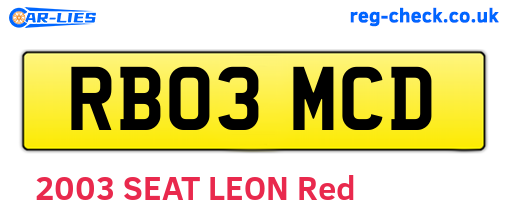 RB03MCD are the vehicle registration plates.