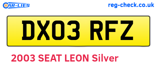 DX03RFZ are the vehicle registration plates.