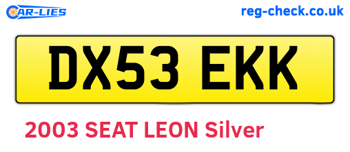 DX53EKK are the vehicle registration plates.