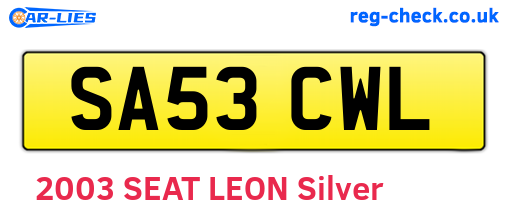 SA53CWL are the vehicle registration plates.