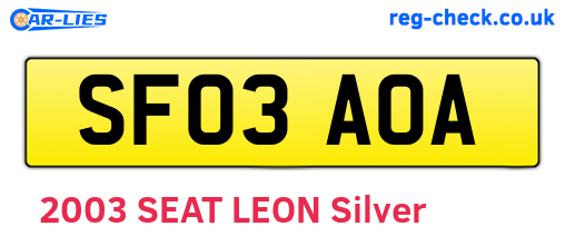 SF03AOA are the vehicle registration plates.