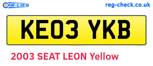 KE03YKB are the vehicle registration plates.