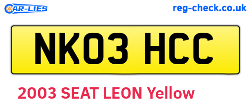 NK03HCC are the vehicle registration plates.