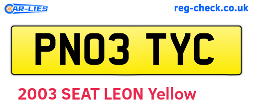 PN03TYC are the vehicle registration plates.