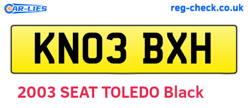 KN03BXH are the vehicle registration plates.