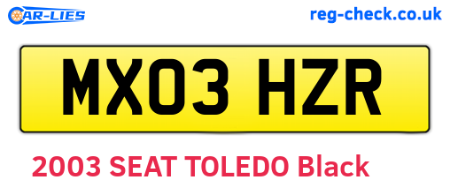 MX03HZR are the vehicle registration plates.