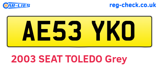 AE53YKO are the vehicle registration plates.