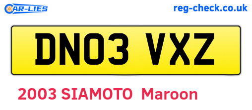 DN03VXZ are the vehicle registration plates.