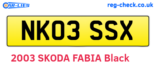 NK03SSX are the vehicle registration plates.