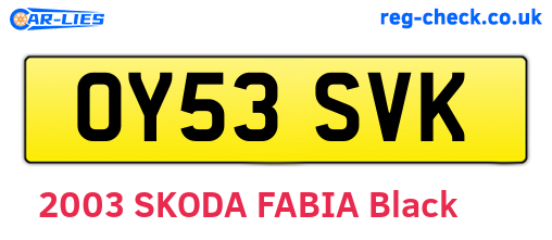 OY53SVK are the vehicle registration plates.