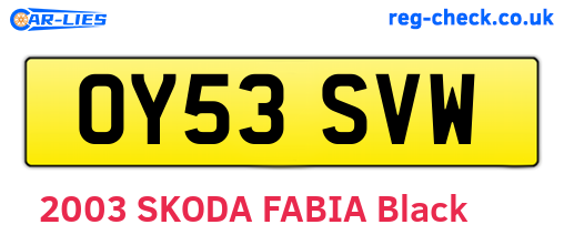 OY53SVW are the vehicle registration plates.