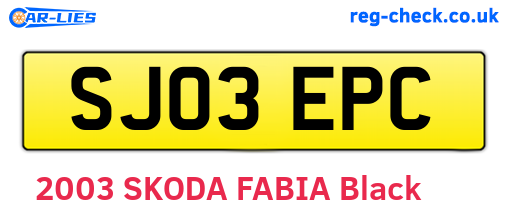 SJ03EPC are the vehicle registration plates.