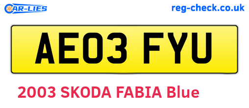 AE03FYU are the vehicle registration plates.