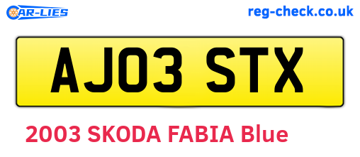 AJ03STX are the vehicle registration plates.