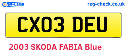 CX03DEU are the vehicle registration plates.