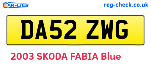 DA52ZWG are the vehicle registration plates.