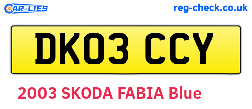 DK03CCY are the vehicle registration plates.