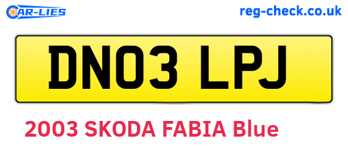 DN03LPJ are the vehicle registration plates.