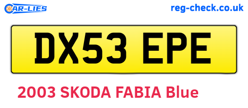 DX53EPE are the vehicle registration plates.