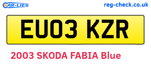 EU03KZR are the vehicle registration plates.