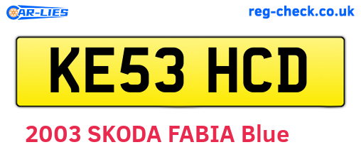KE53HCD are the vehicle registration plates.