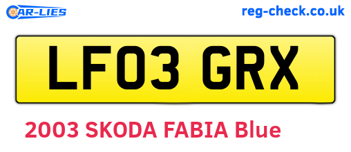 LF03GRX are the vehicle registration plates.
