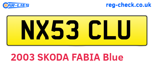 NX53CLU are the vehicle registration plates.