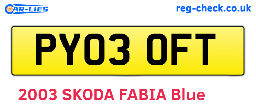 PY03OFT are the vehicle registration plates.