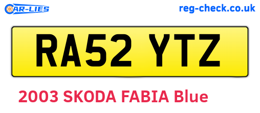 RA52YTZ are the vehicle registration plates.