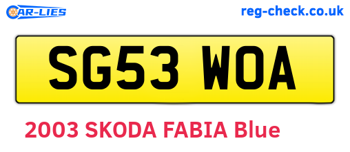 SG53WOA are the vehicle registration plates.