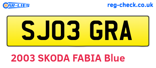 SJ03GRA are the vehicle registration plates.