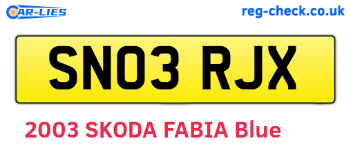 SN03RJX are the vehicle registration plates.