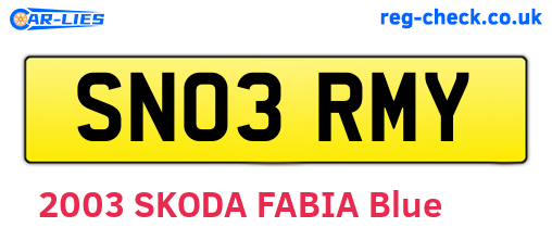 SN03RMY are the vehicle registration plates.