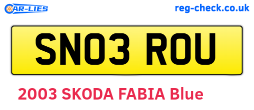 SN03ROU are the vehicle registration plates.