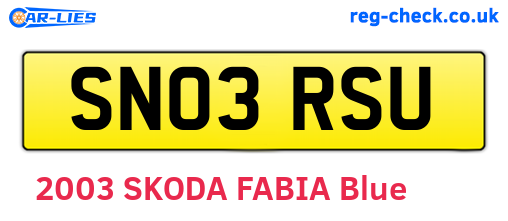 SN03RSU are the vehicle registration plates.