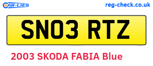 SN03RTZ are the vehicle registration plates.