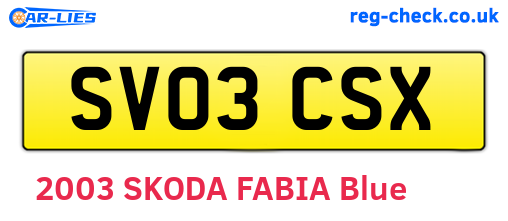 SV03CSX are the vehicle registration plates.