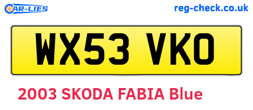 WX53VKO are the vehicle registration plates.