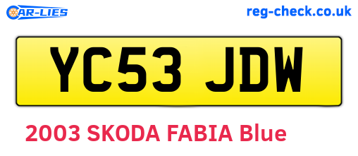 YC53JDW are the vehicle registration plates.