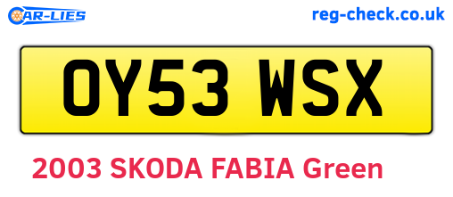 OY53WSX are the vehicle registration plates.