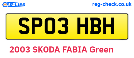 SP03HBH are the vehicle registration plates.