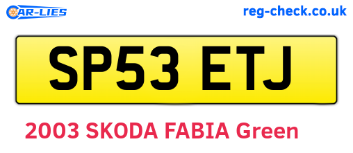 SP53ETJ are the vehicle registration plates.