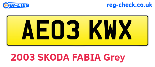 AE03KWX are the vehicle registration plates.