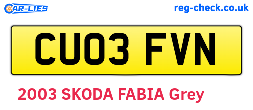 CU03FVN are the vehicle registration plates.