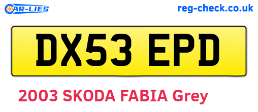 DX53EPD are the vehicle registration plates.