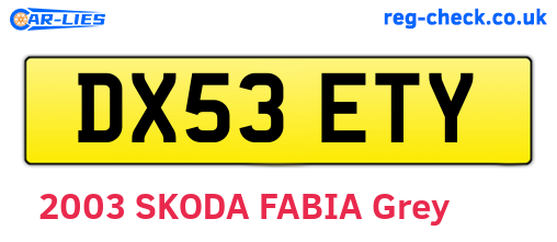DX53ETY are the vehicle registration plates.