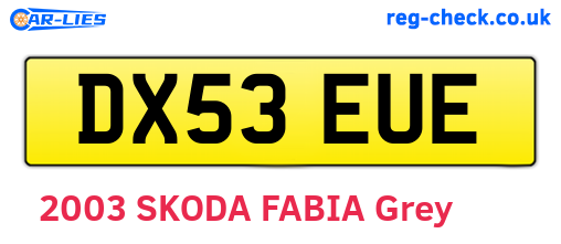 DX53EUE are the vehicle registration plates.