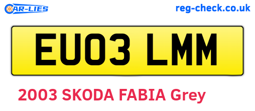 EU03LMM are the vehicle registration plates.