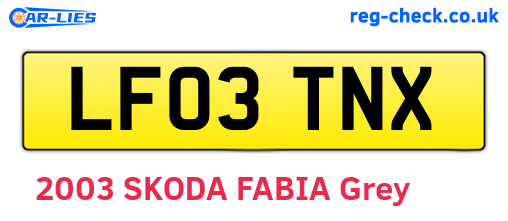 LF03TNX are the vehicle registration plates.